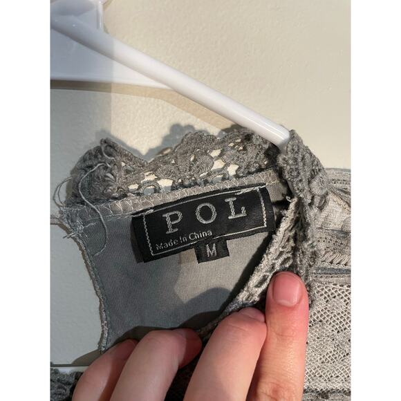 Pol‎ Gray Lace Boho Long Sleeve Mini Dress Size Medium - Picture 10 of 12